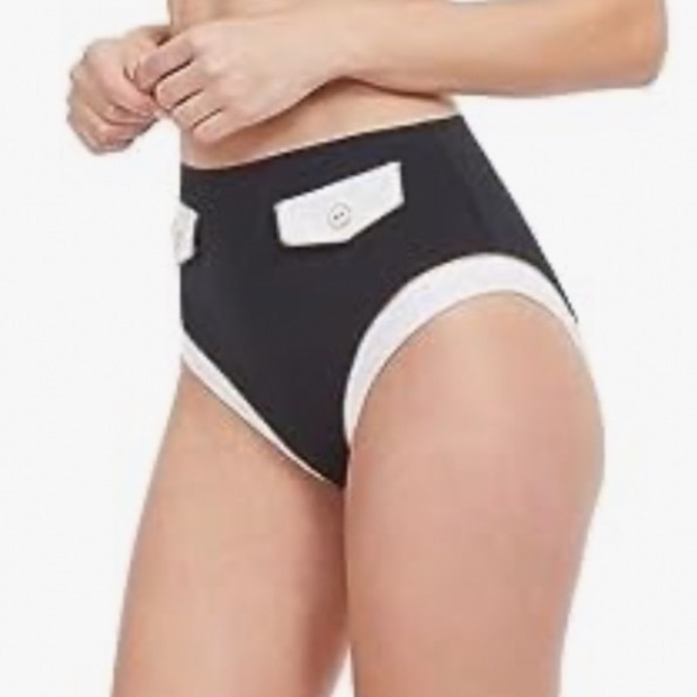Gottex Classics Womens High Waisted Bikini Bottoms Black White Nautical Size 8 - Picture 8 of 10